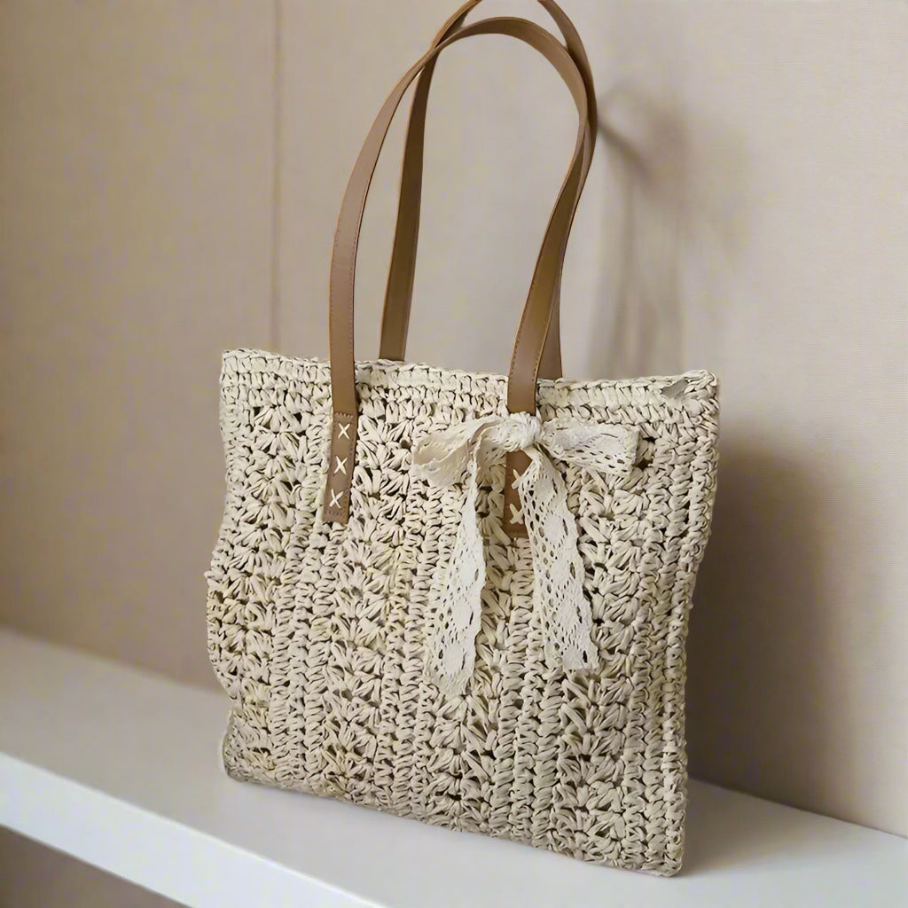 Belinda Straw Tote Bag w/ Scarf