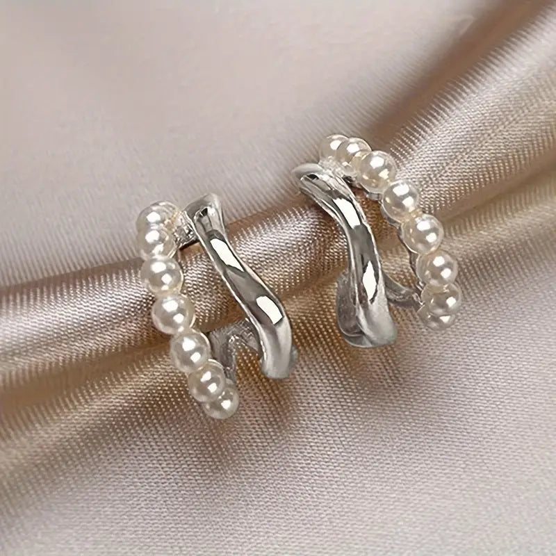 Silver Pearl Twist Earrings