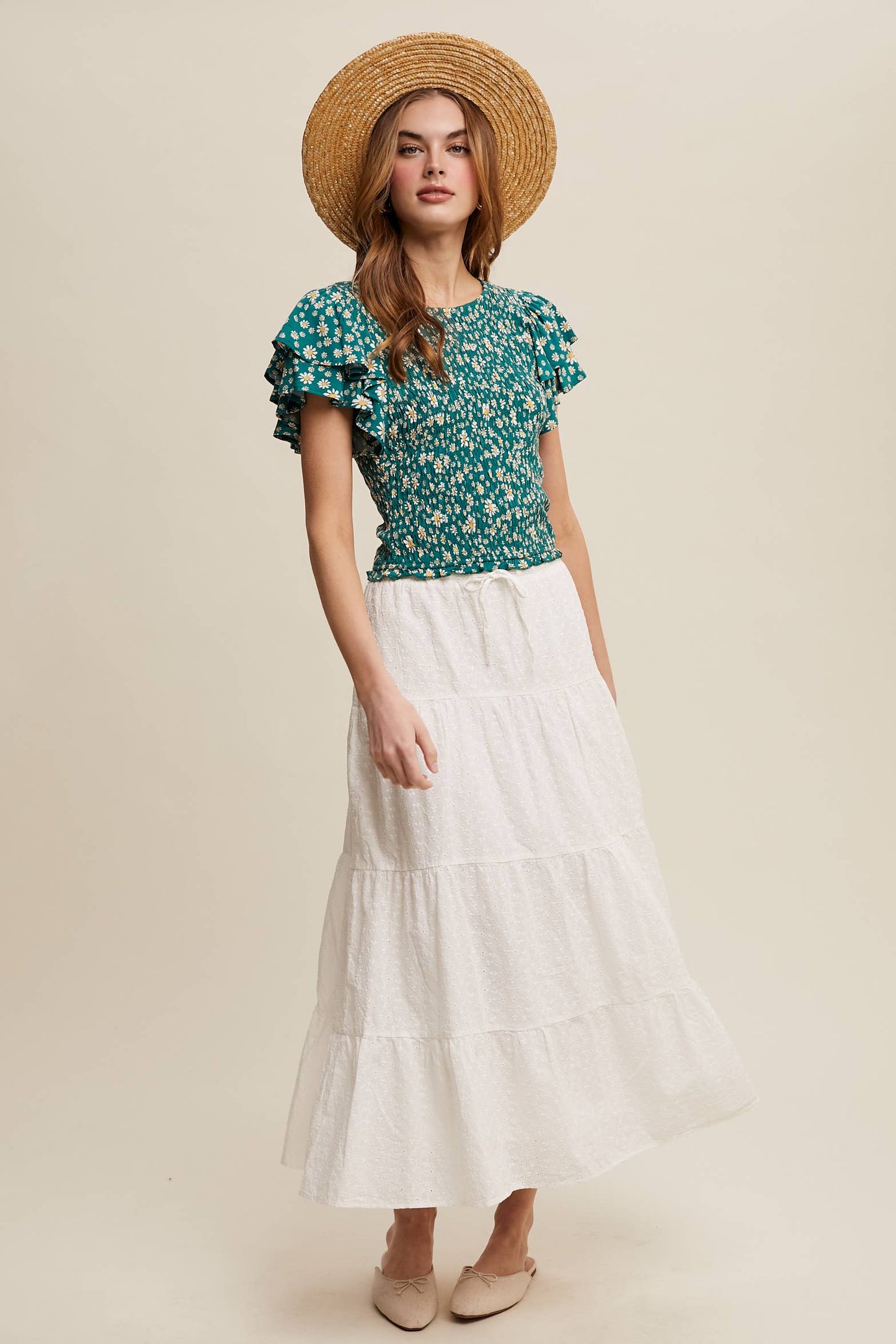 Daisy Smocked Ruffle Sleeve Top