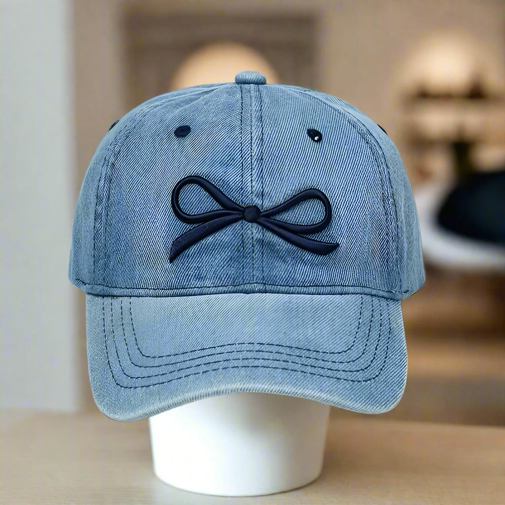 Denim Bow Embroidered Hat