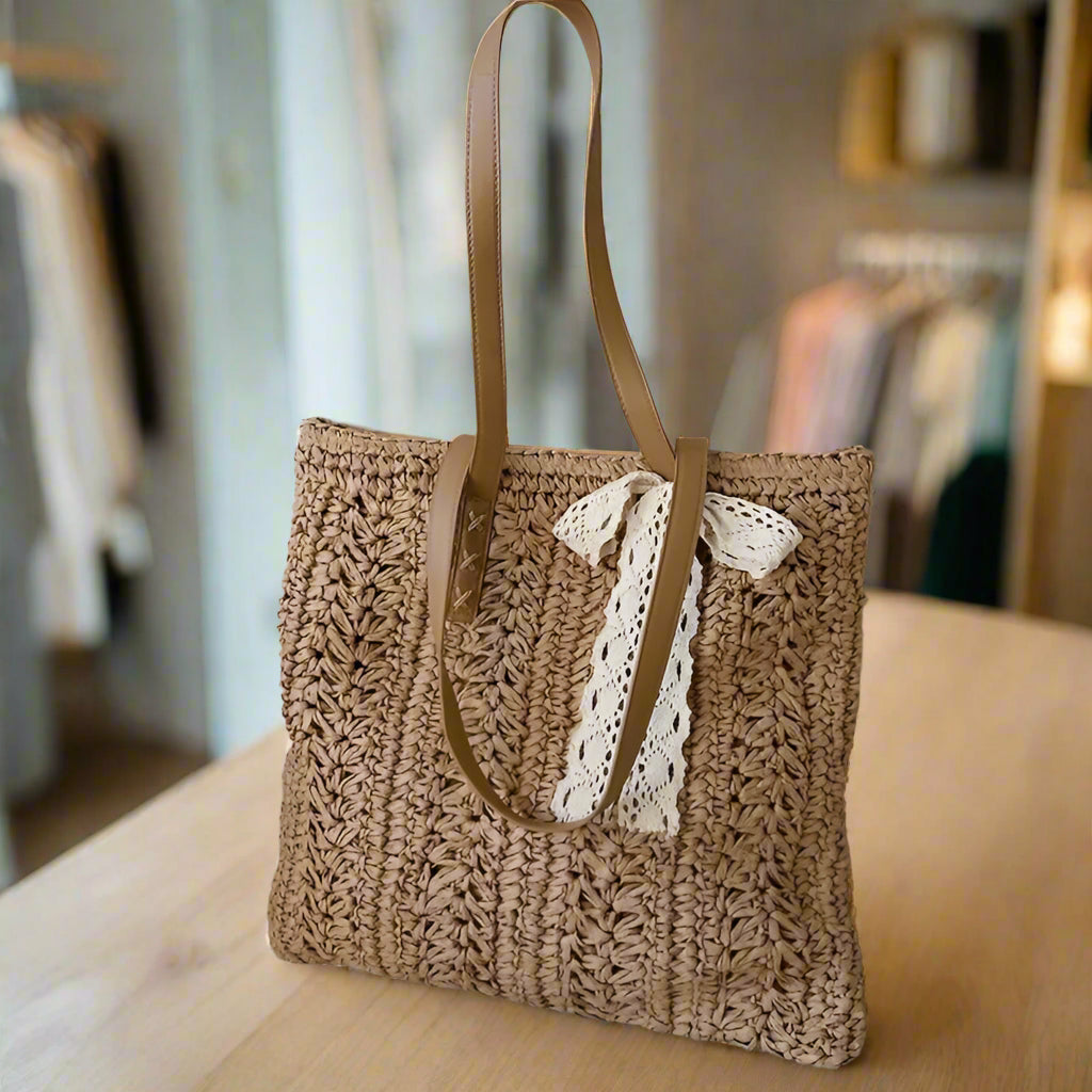 Belinda Straw Tote Bag w/ Scarf