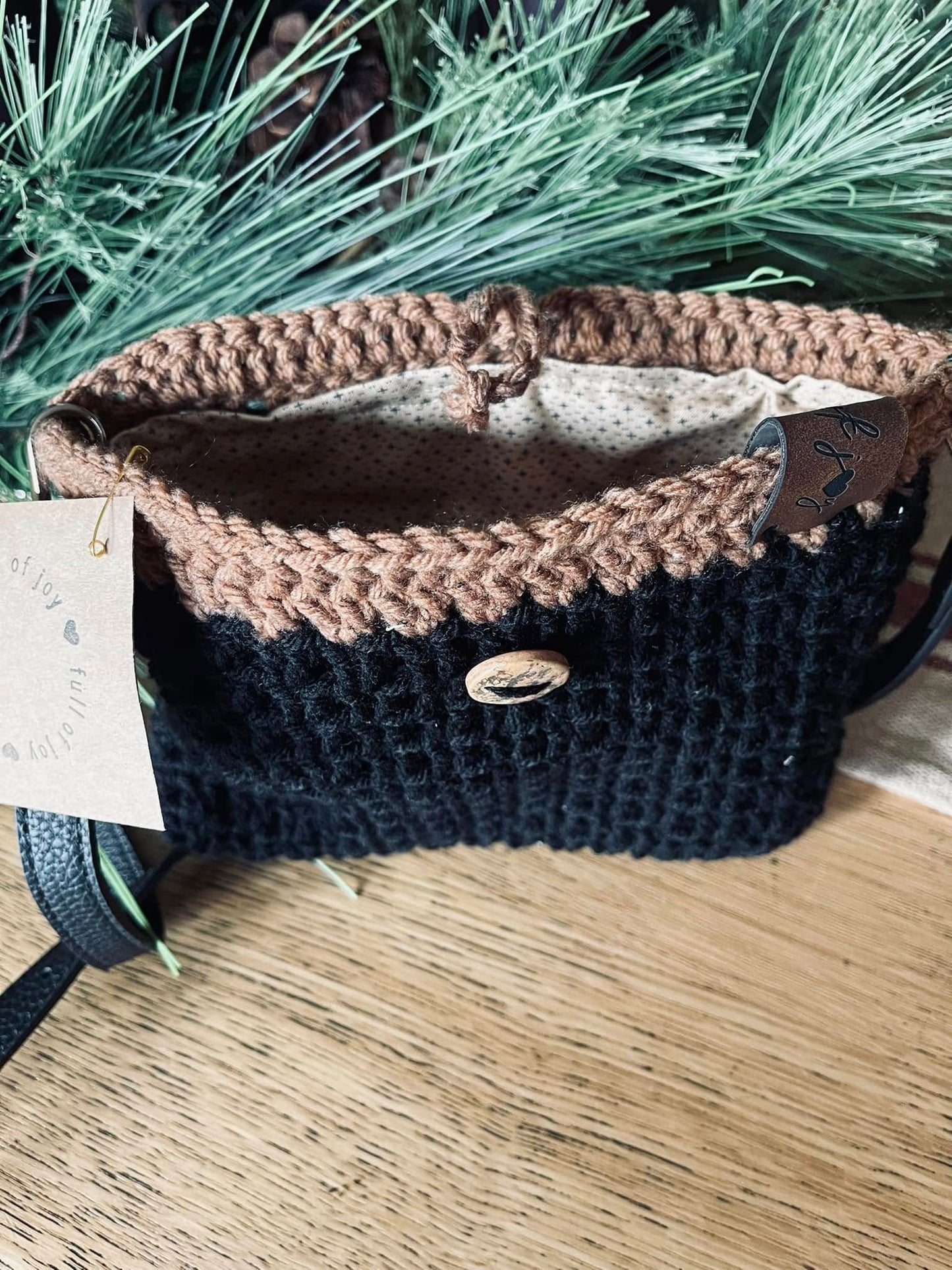 Medium Black&Brown Shoulder Bag w/Black Leather Strap