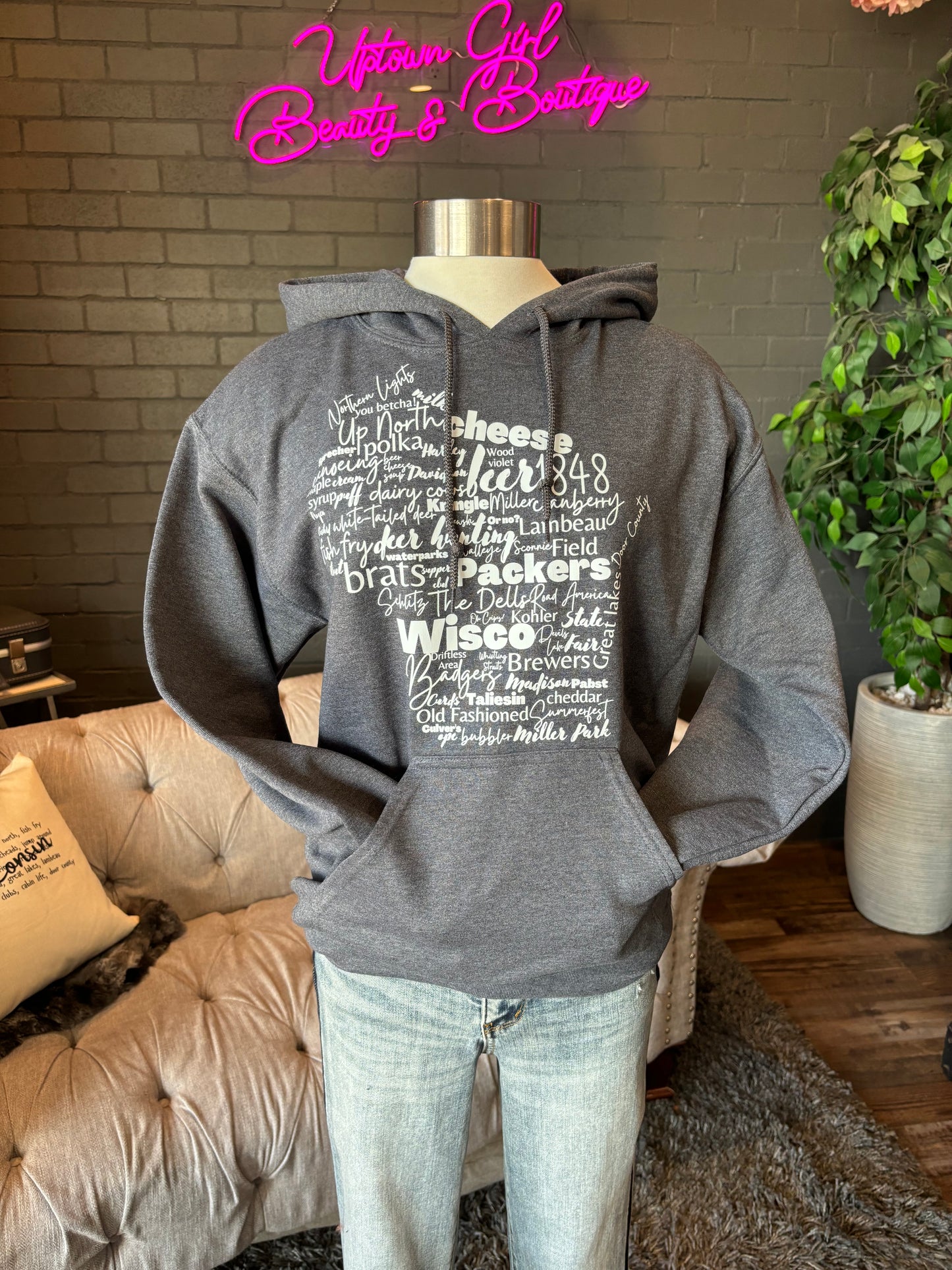 Wisconsin Slogan Hoodie - Charcoal