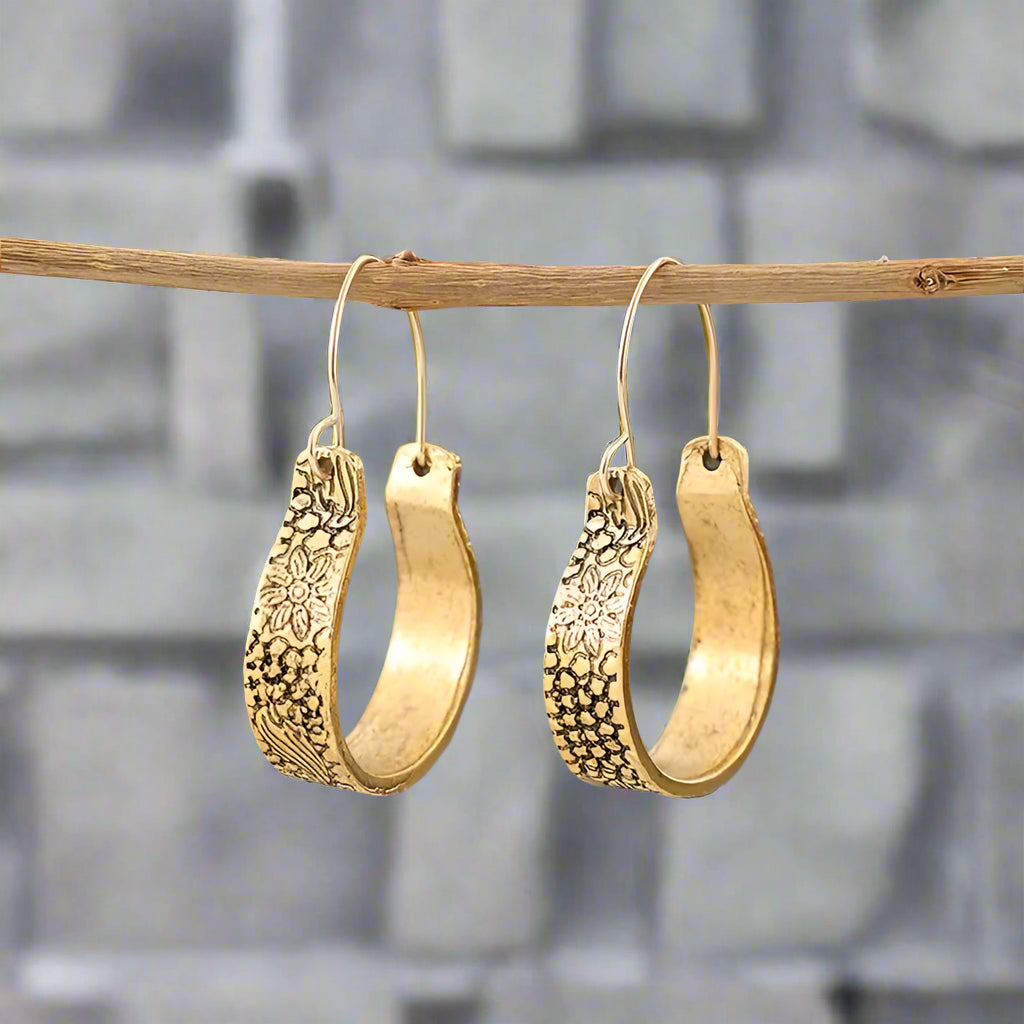 Vintage Floral Hoop Earrings