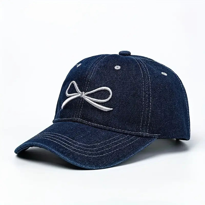 Denim Bow Embroidered Hat