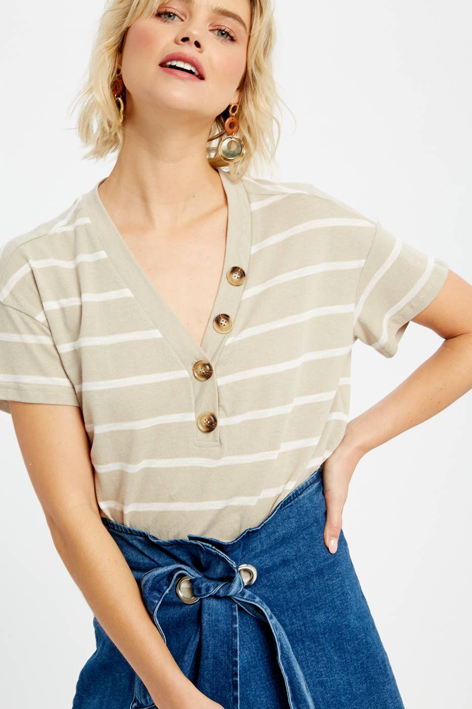 Kelly Button V-Neck Tee