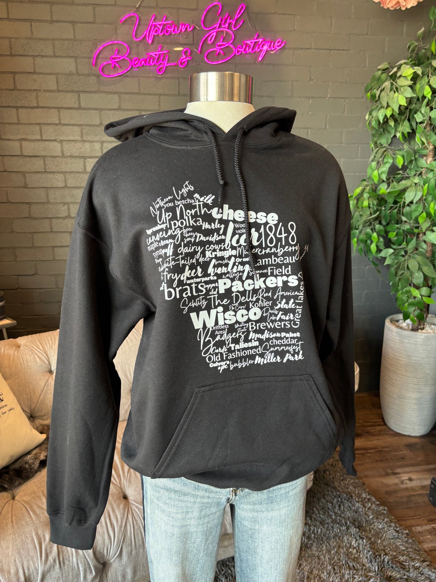 Wisconsin Slogan Hoodie - Black