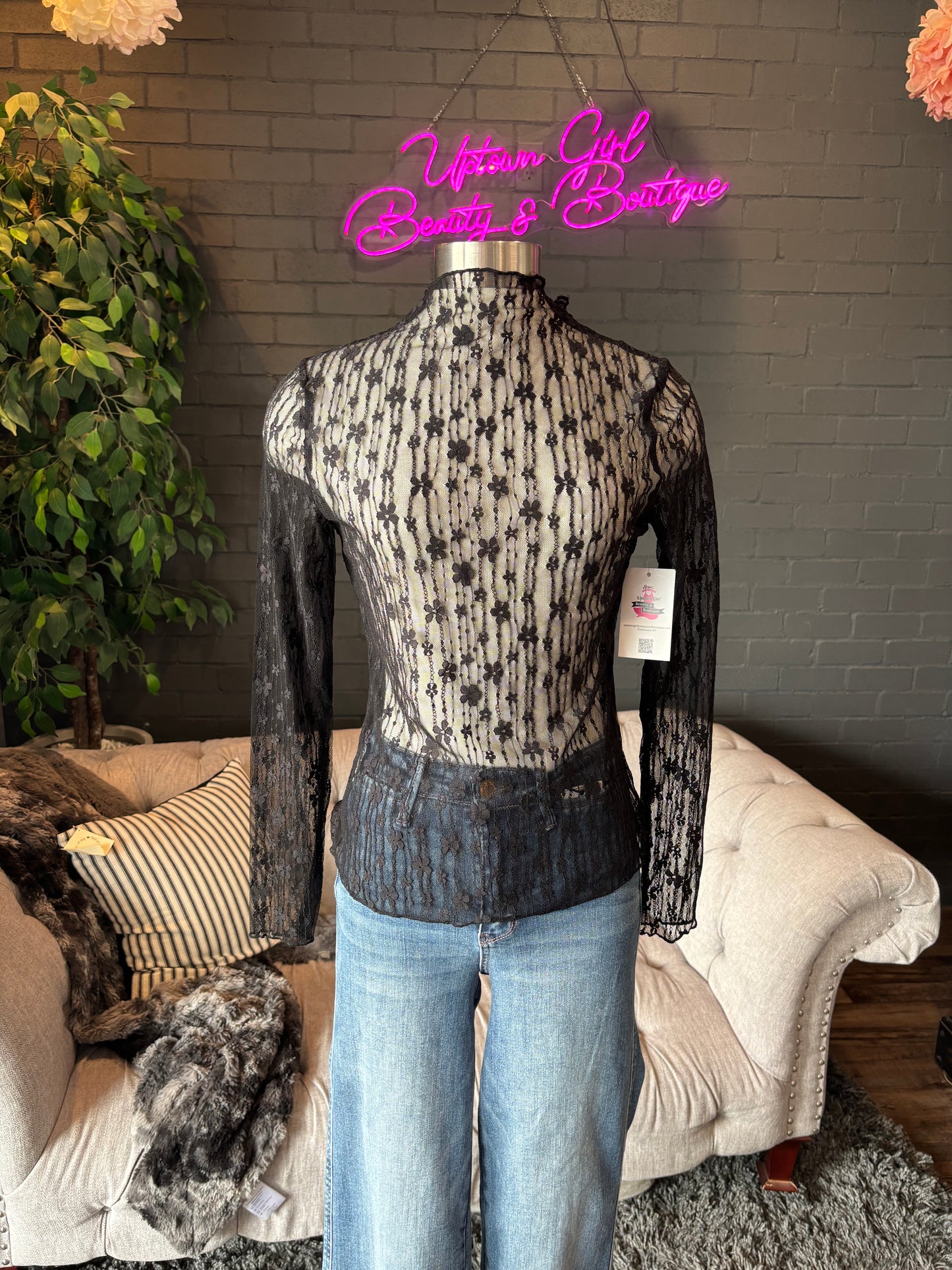 Becca Sheer Floral Lace Top