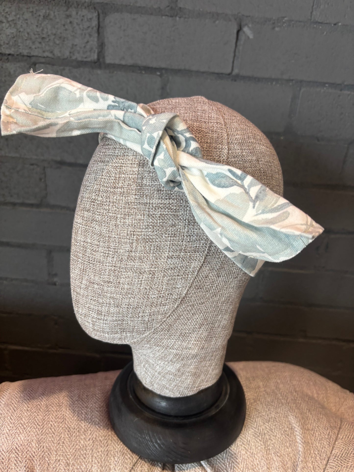 White W/ Blue Flowers Head Wrap