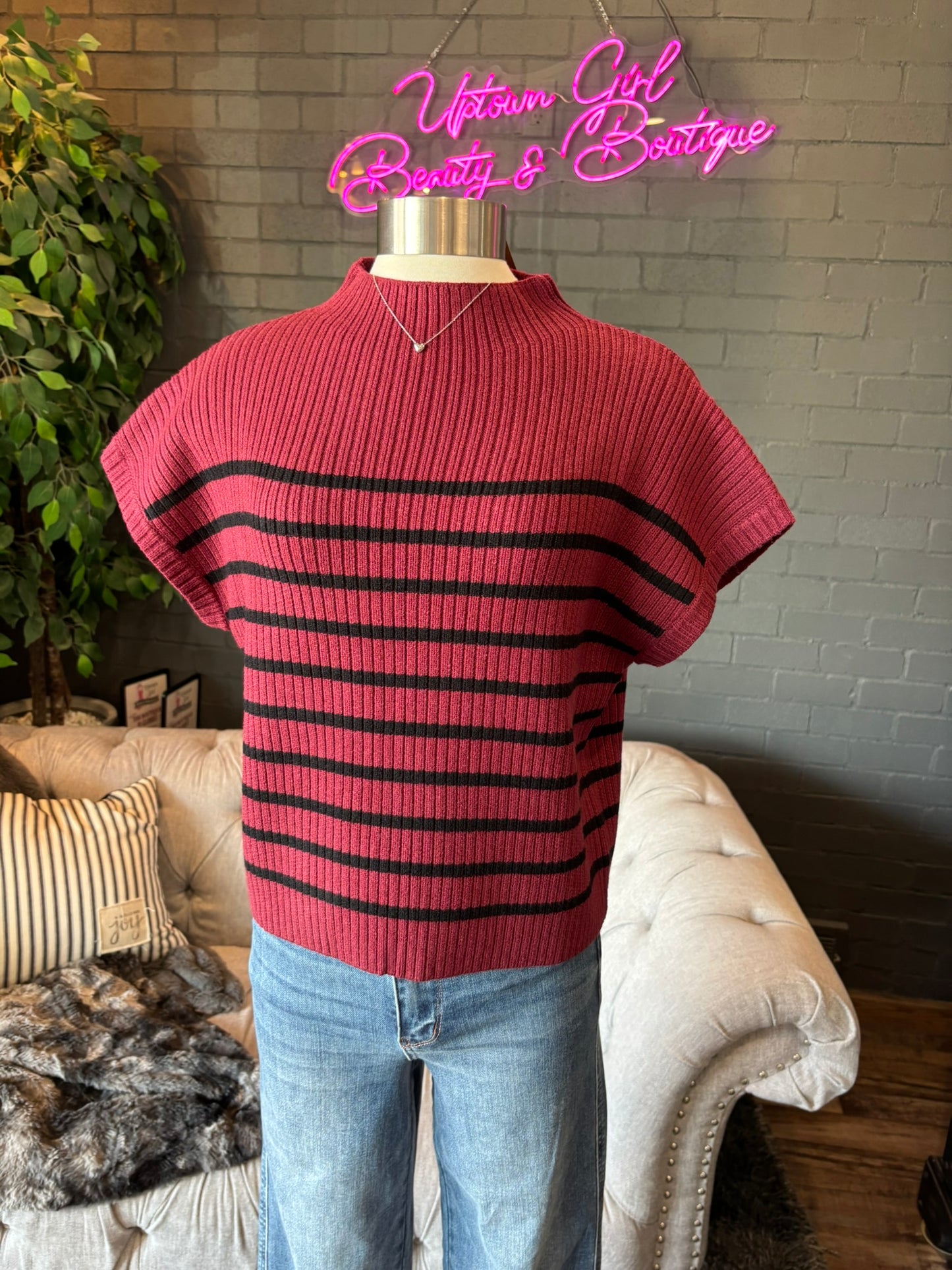 Greta Striped Mock Neck Sweater