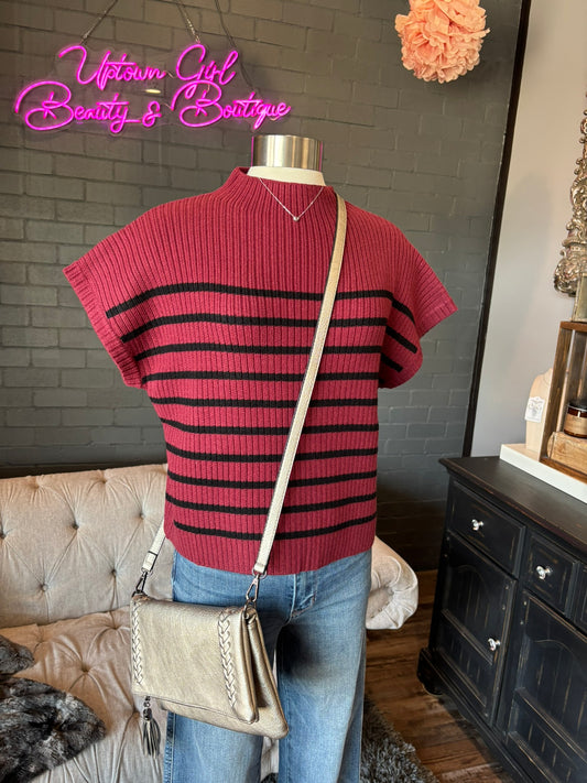 Greta Striped Mock Neck Sweater