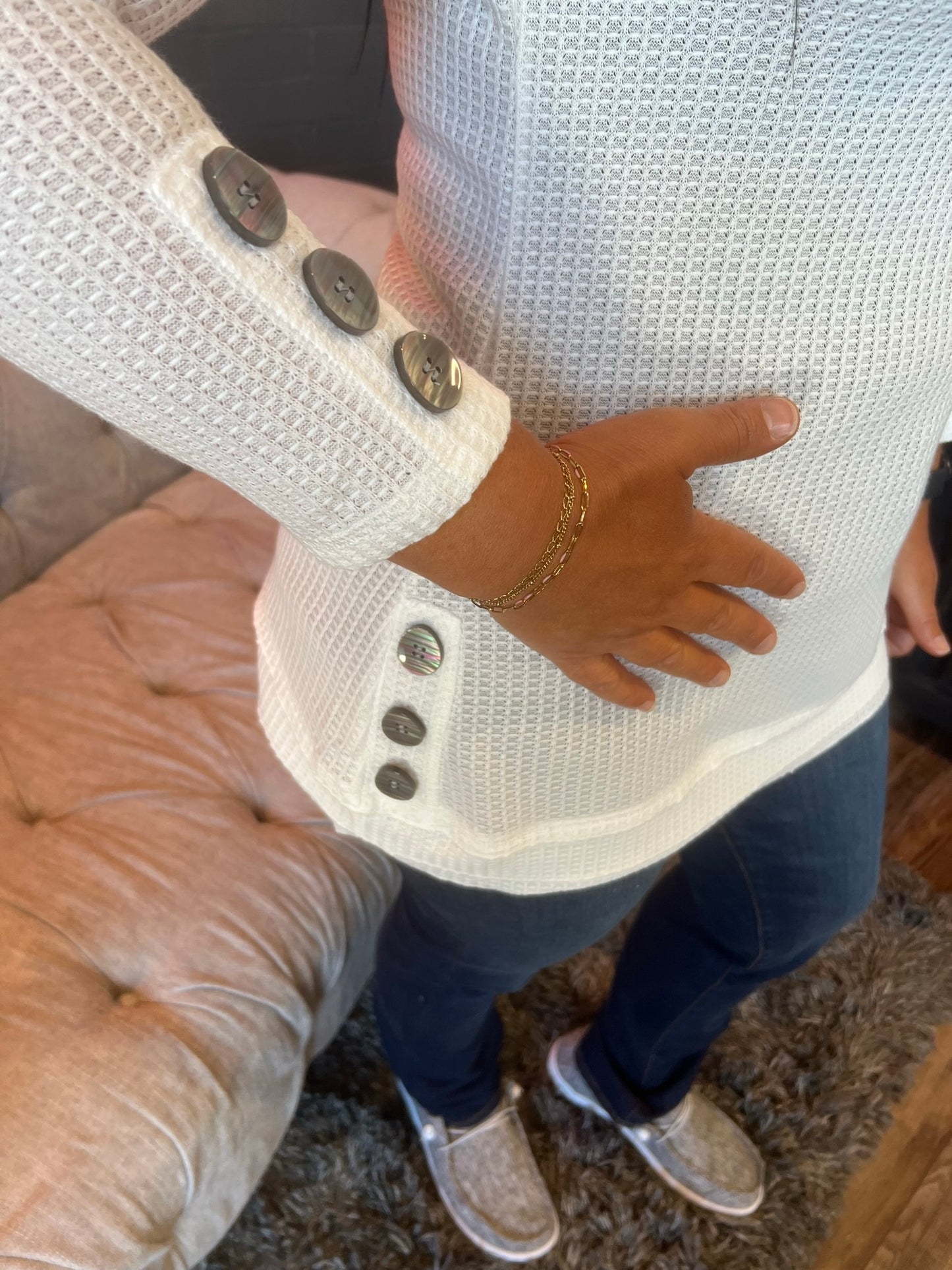 Winifred Waffle Knit Top - White