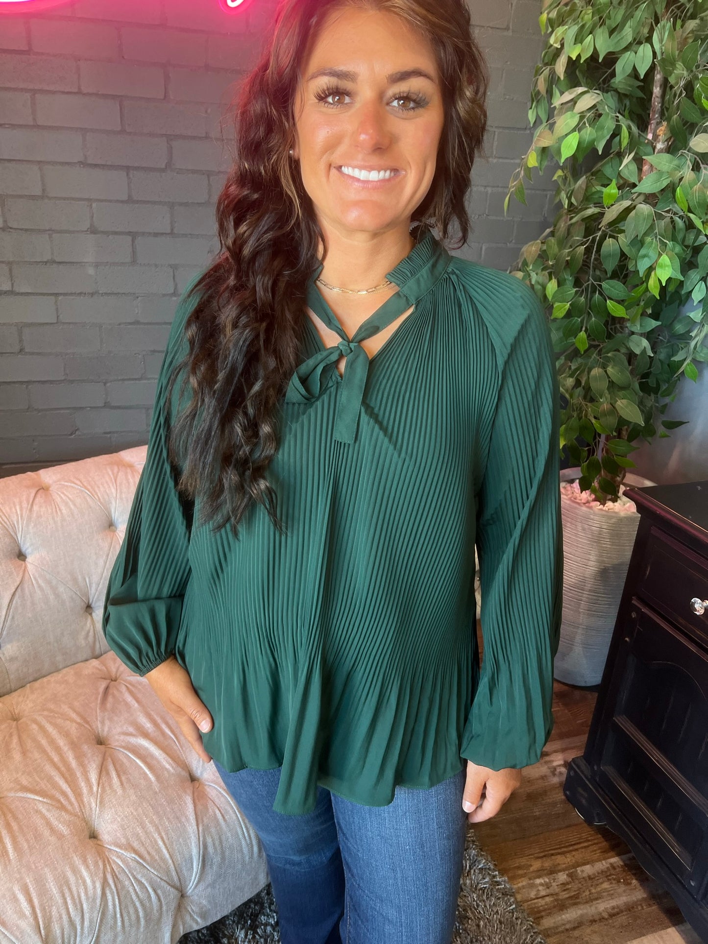 Ariana Pleated Blouse - Green
