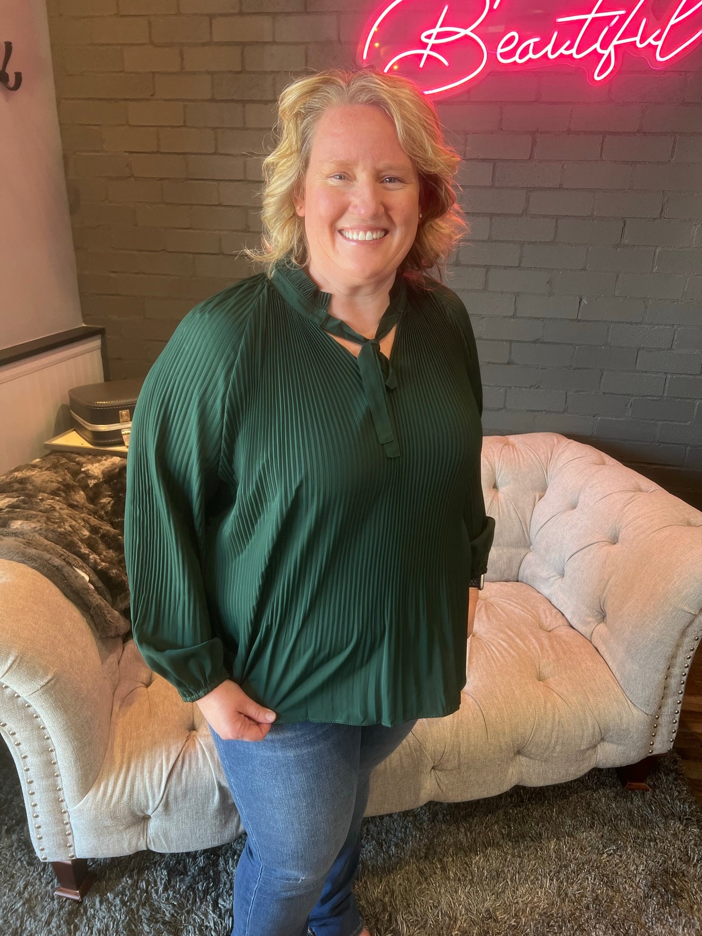 Ariana Pleated Blouse - Green