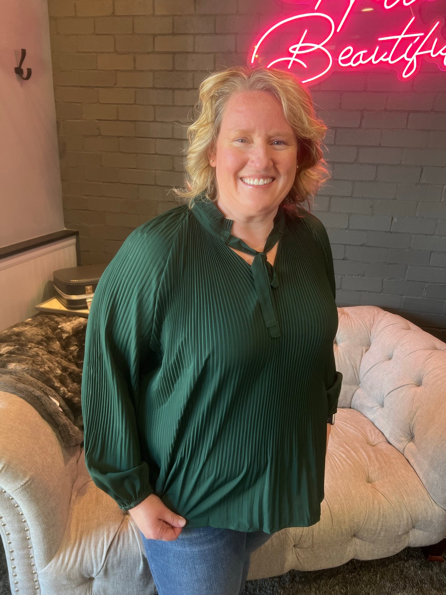 Ariana Pleated Blouse - Green
