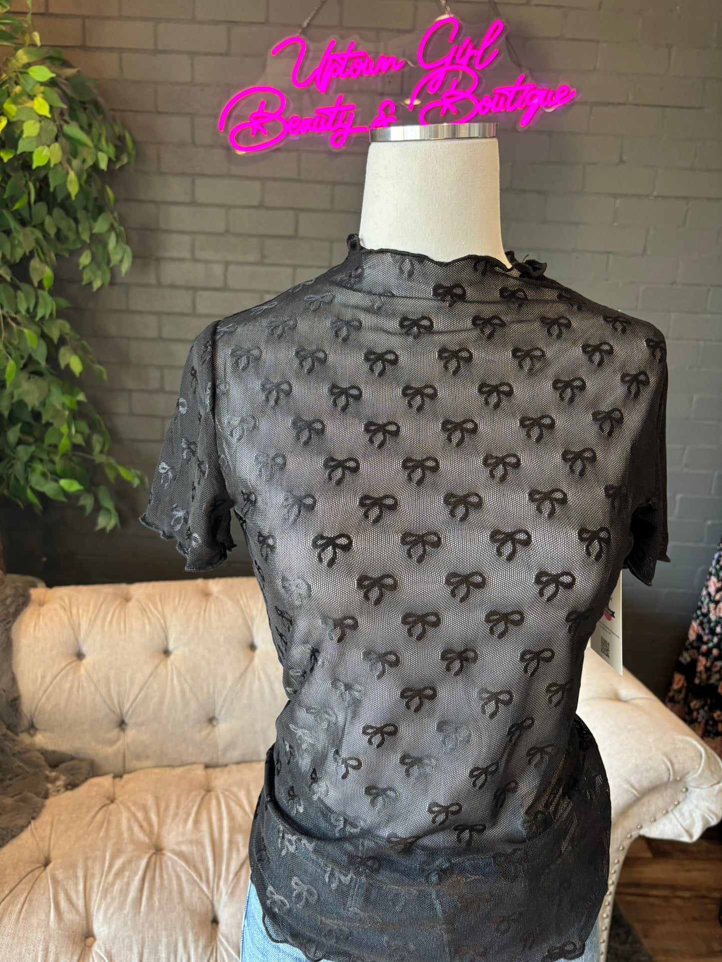 Black Bow Lace Tee