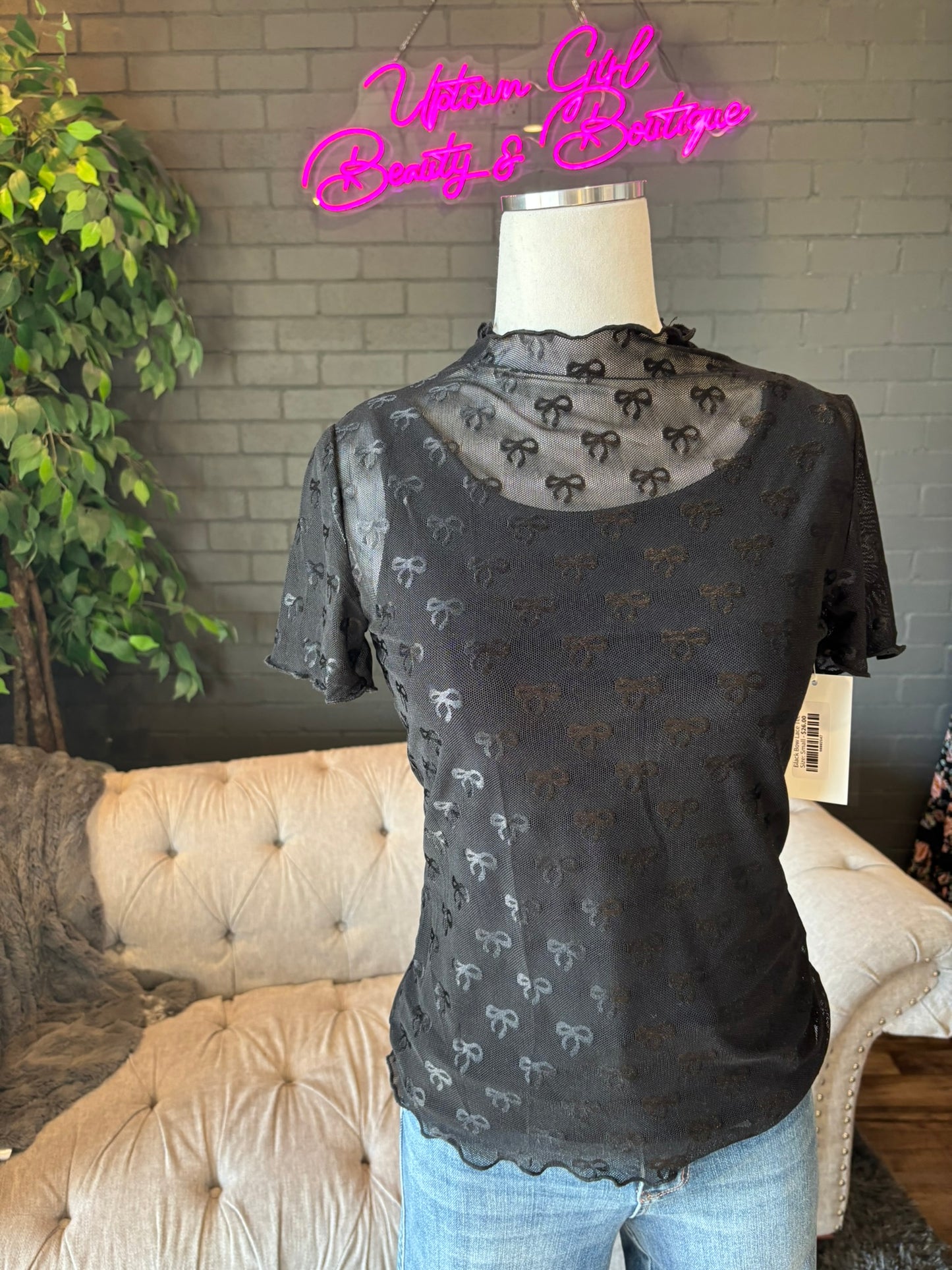 Black Bow Lace Tee
