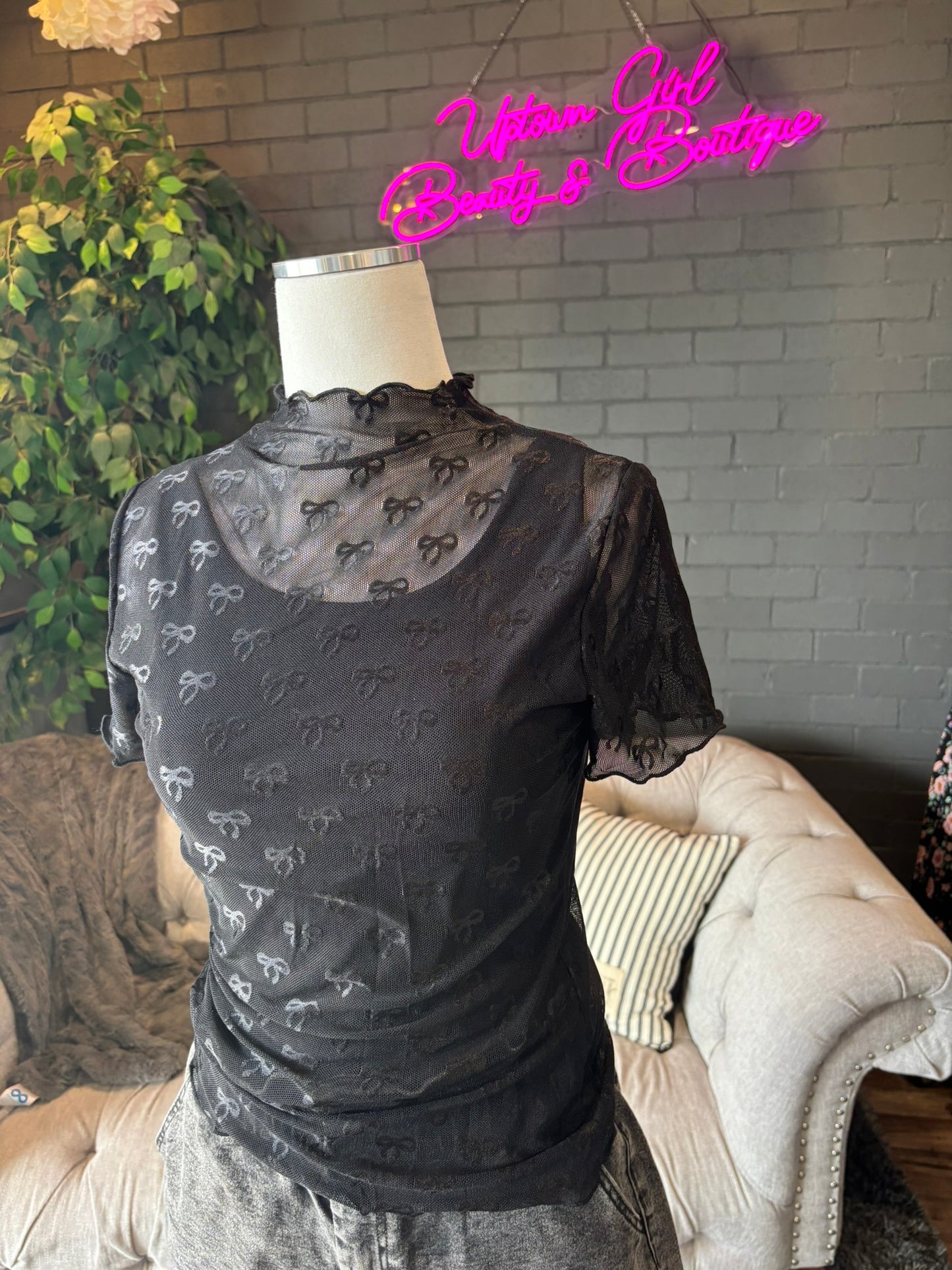 Black Bow Lace Tee