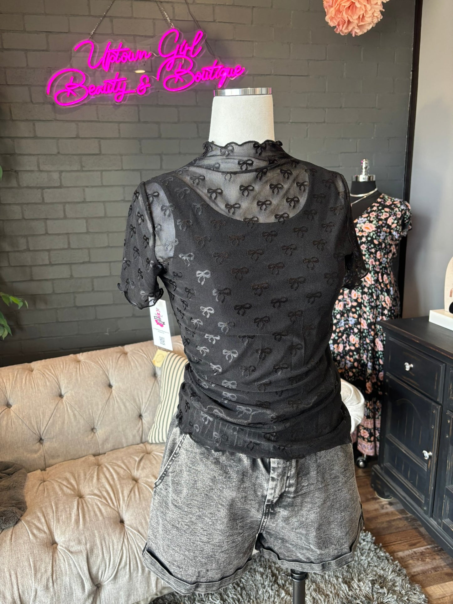 Black Bow Lace Tee