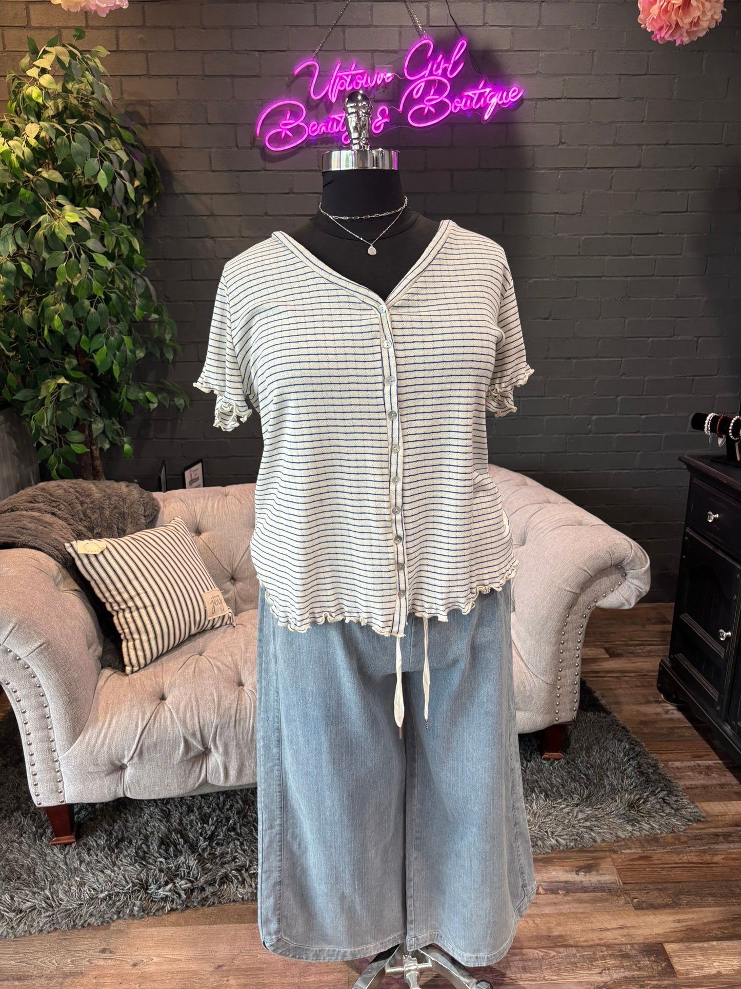 Ruffle White & Blue Shirt