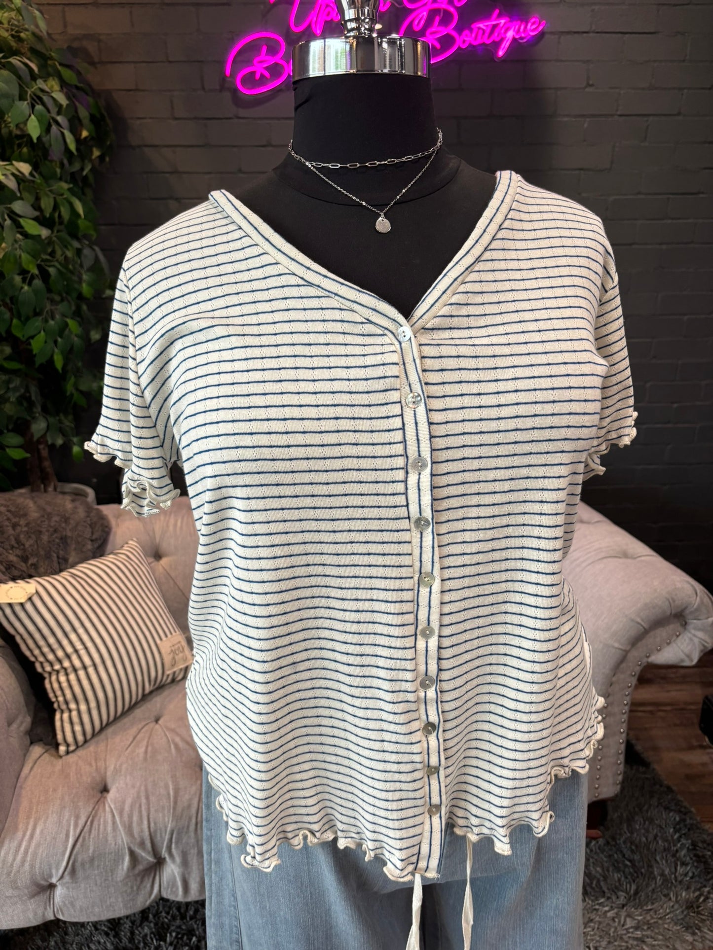 Ruffle White & Blue Shirt