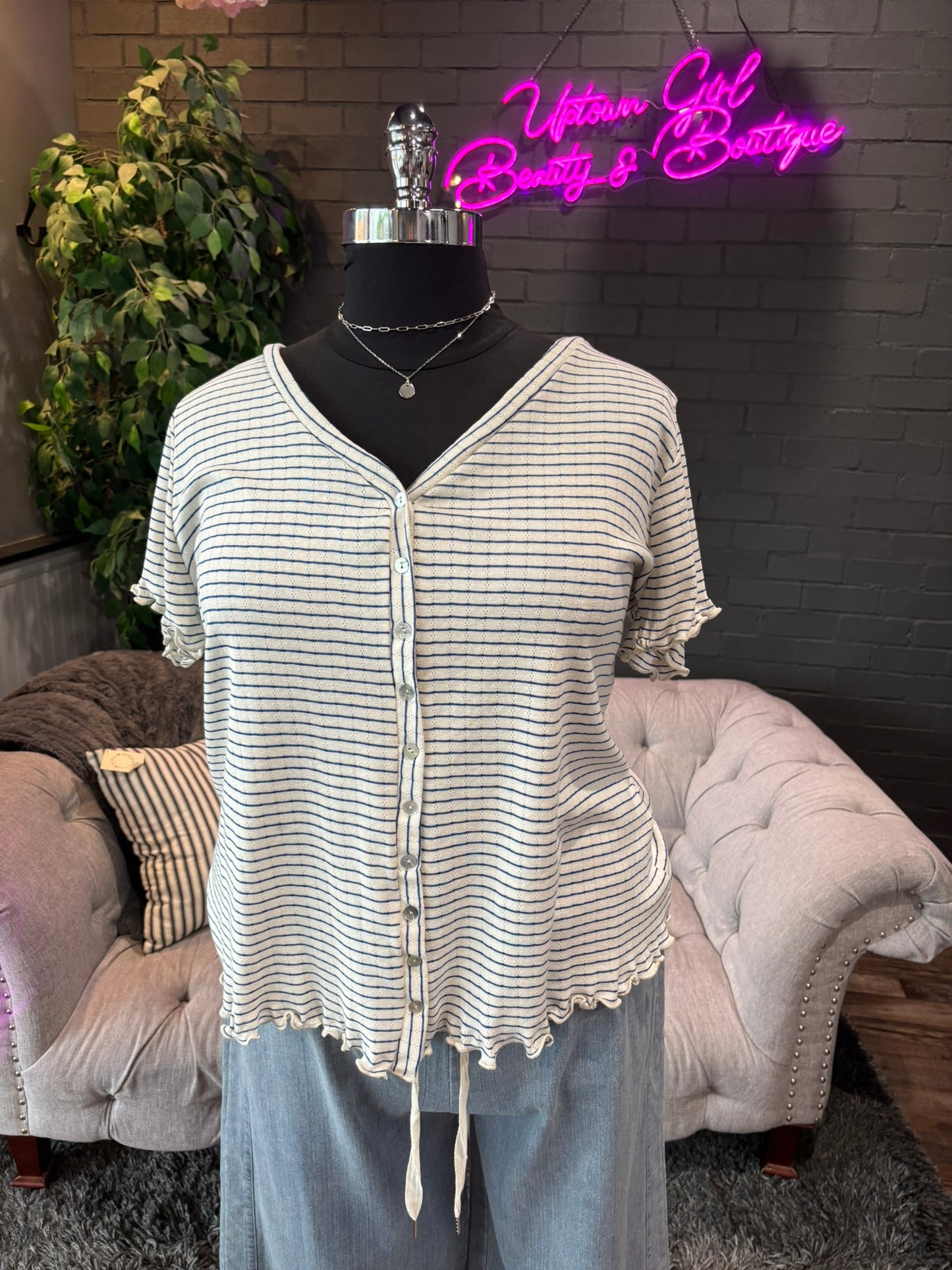 Ruffle White & Blue Shirt