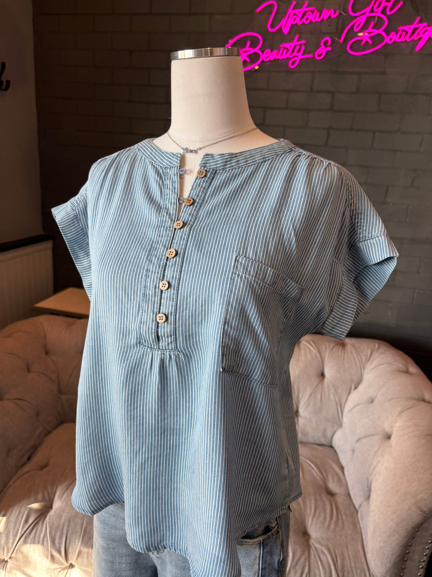 Nellie Chambray Henley Top