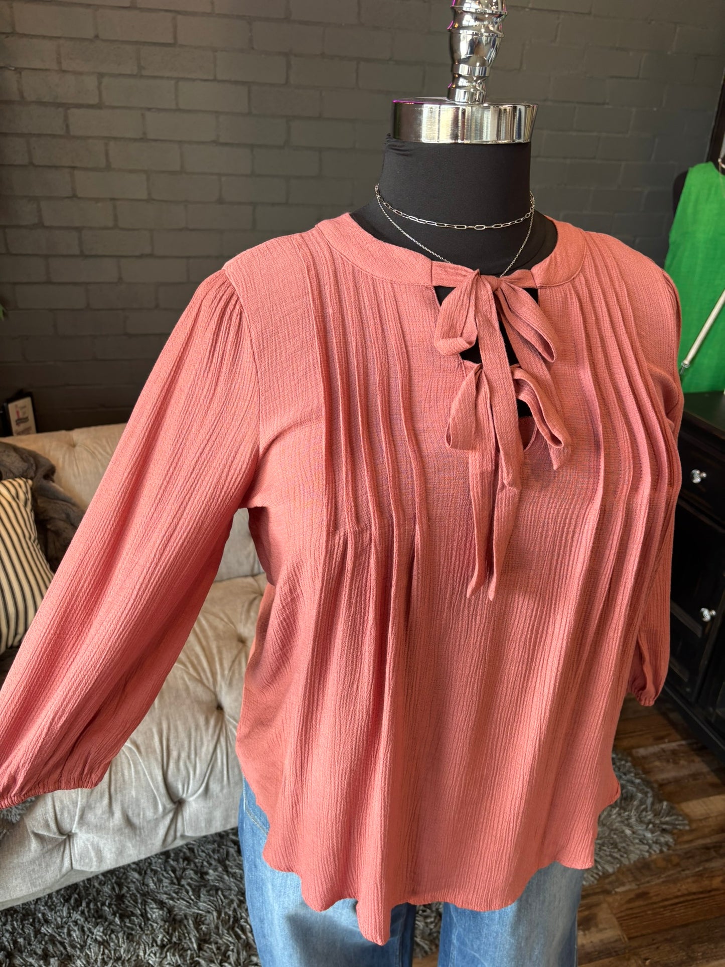 Pleated Charm Tie-Front Blouse