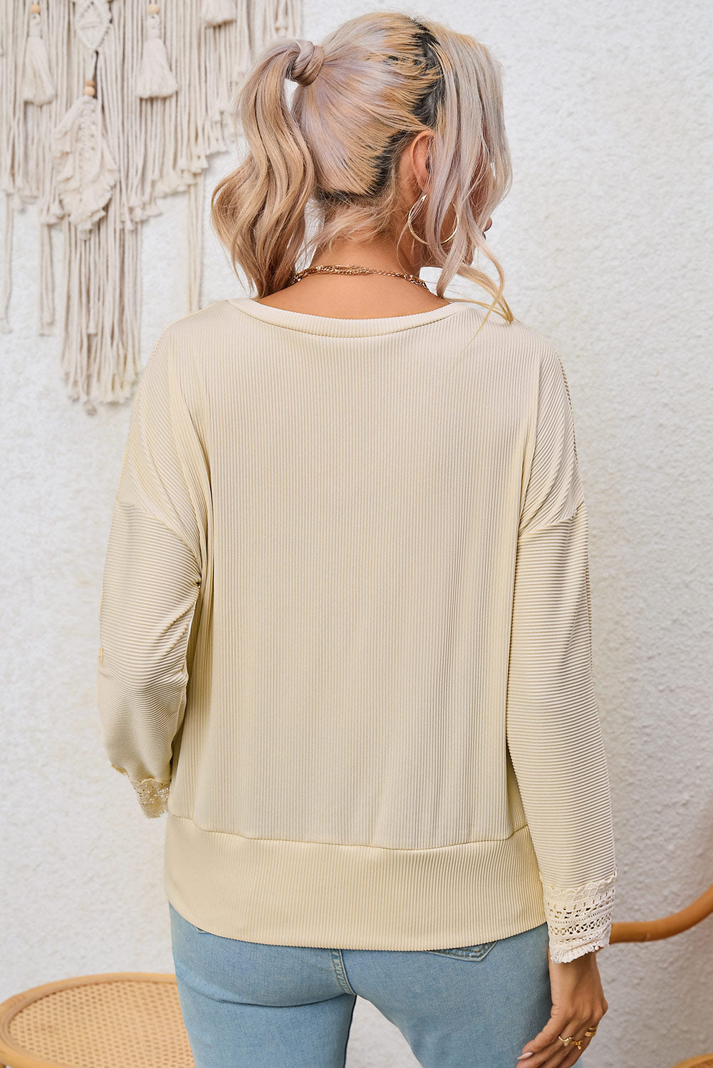 Avery Lace Trim Tee - Apricot
