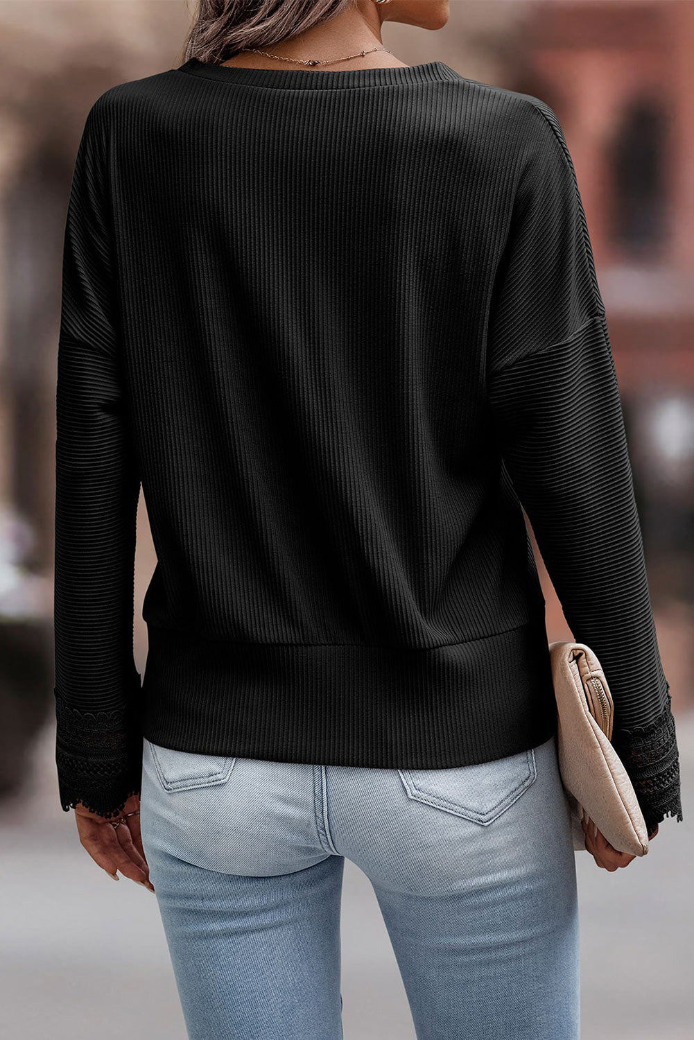 Avery Lace Trim Tee - Black