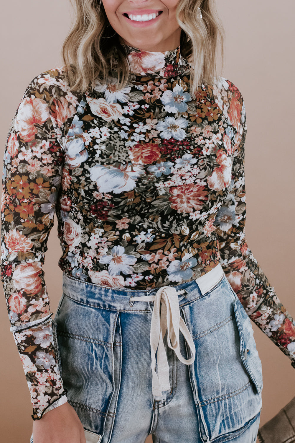 Logan Floral Mesh Mockneck Top