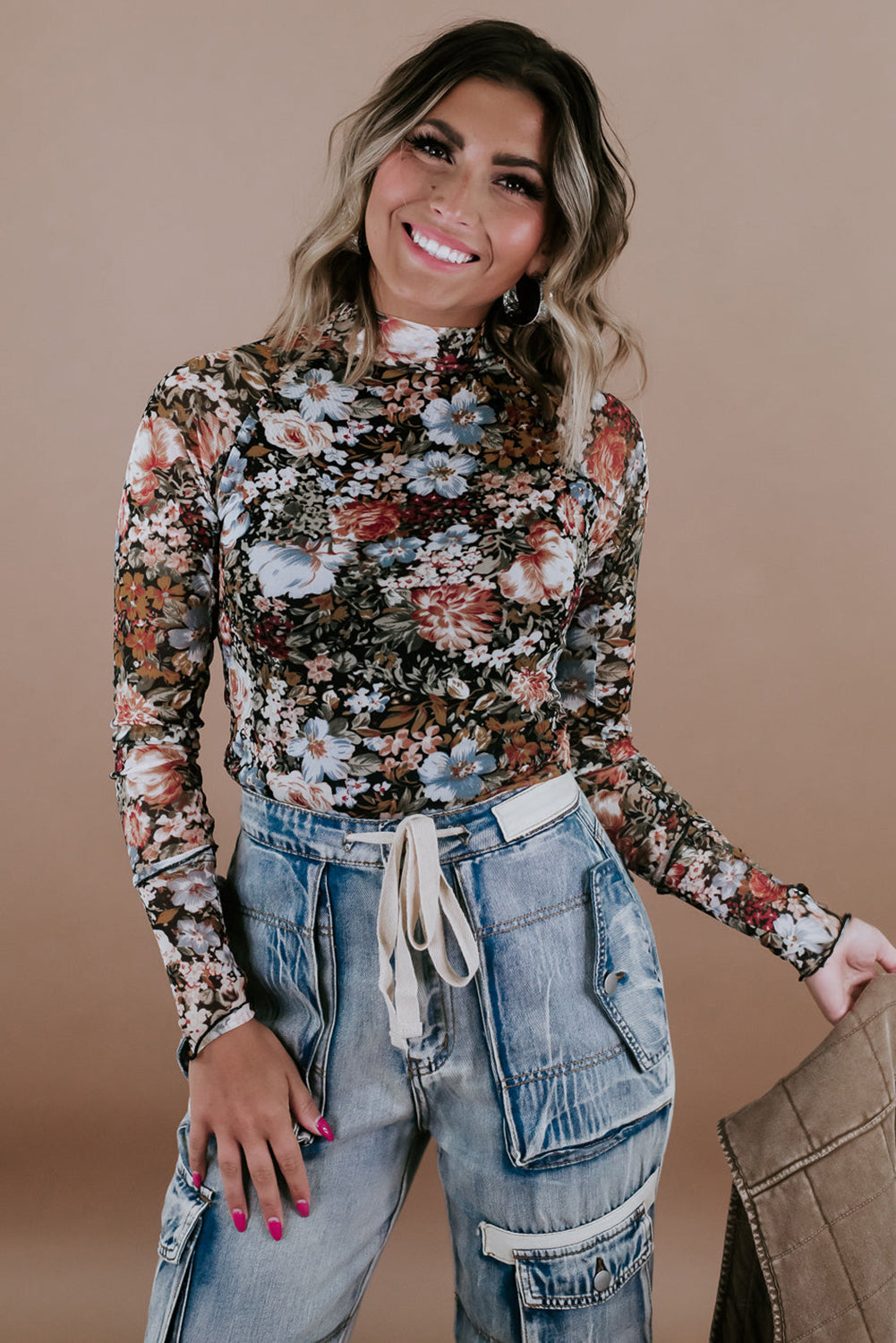 Logan Floral Mesh Mockneck Top