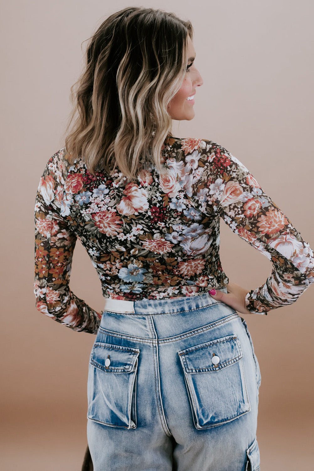 Logan Floral Mesh Mockneck Top