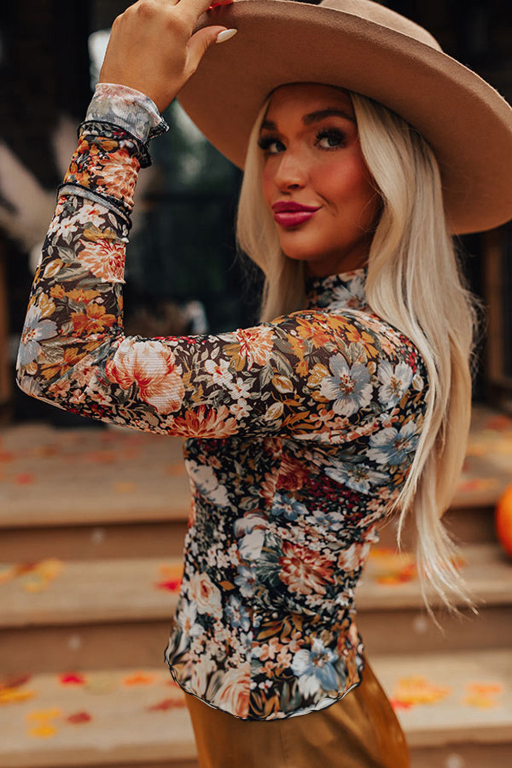Logan Floral Mesh Mockneck Top