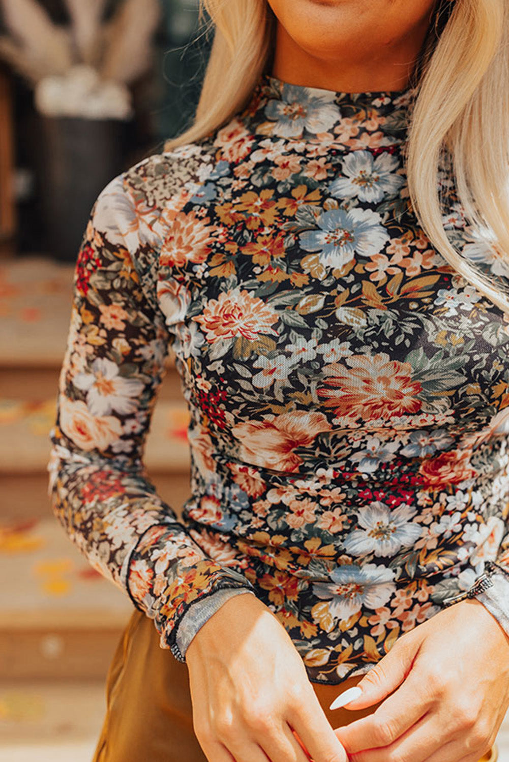 Logan Floral Mesh Mockneck Top