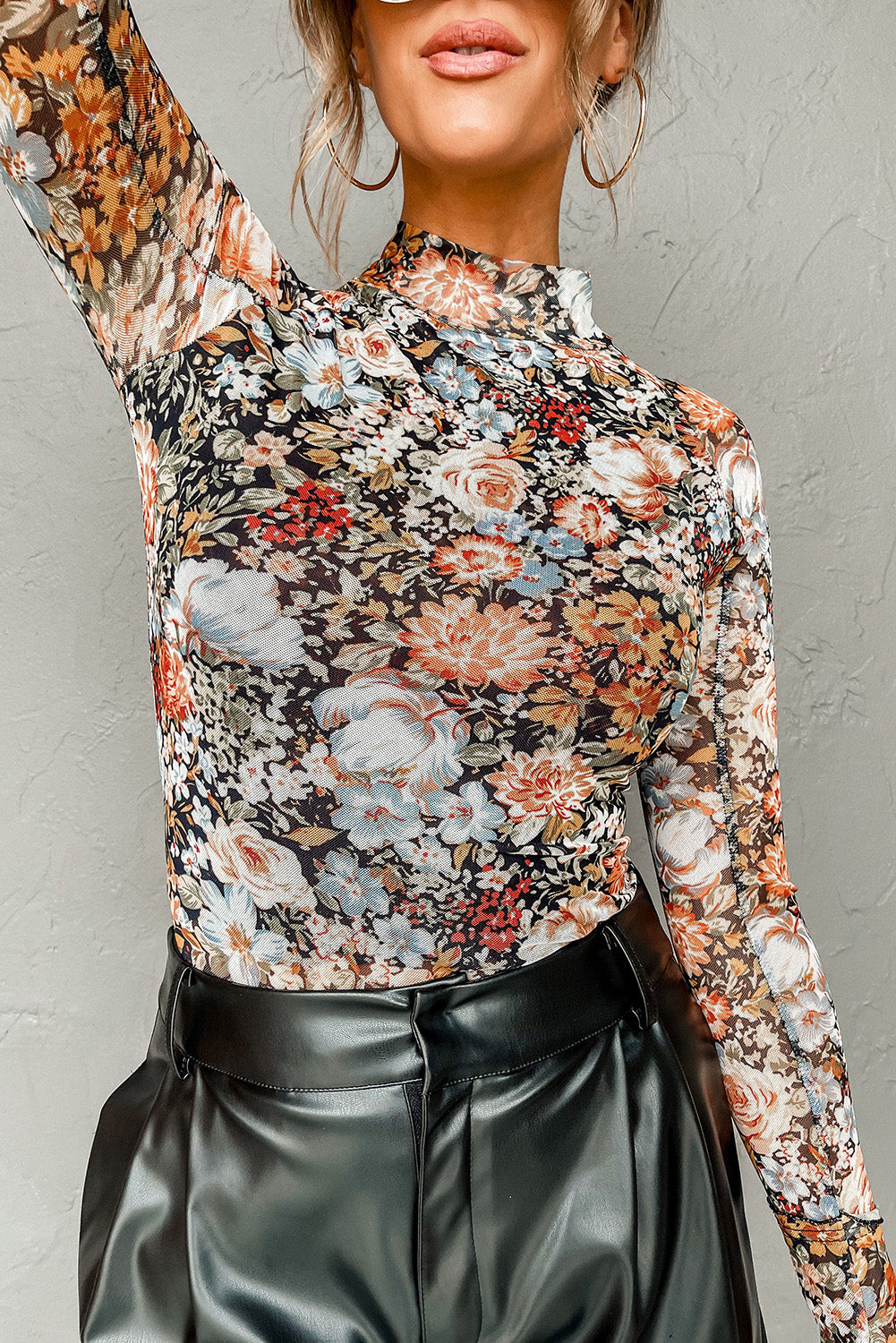 Logan Floral Mesh Mockneck Top