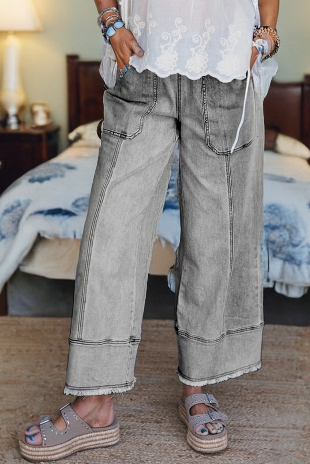 Greyson Drawstring Wide Leg Denim Pants