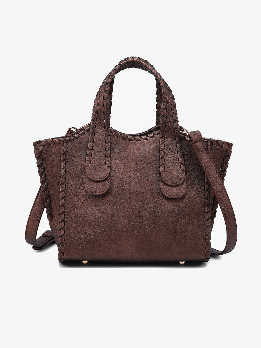Marla Whipstitch Shaped Satchel -Cocoa