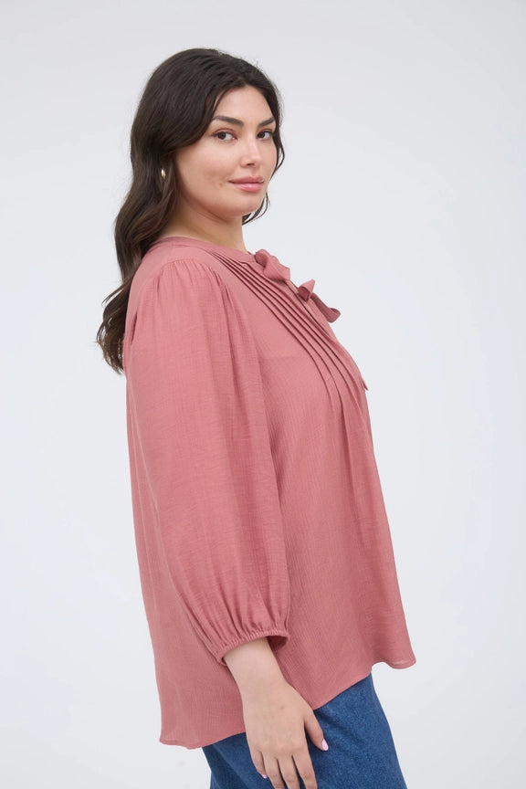 Pleated Charm Tie-Front Blouse