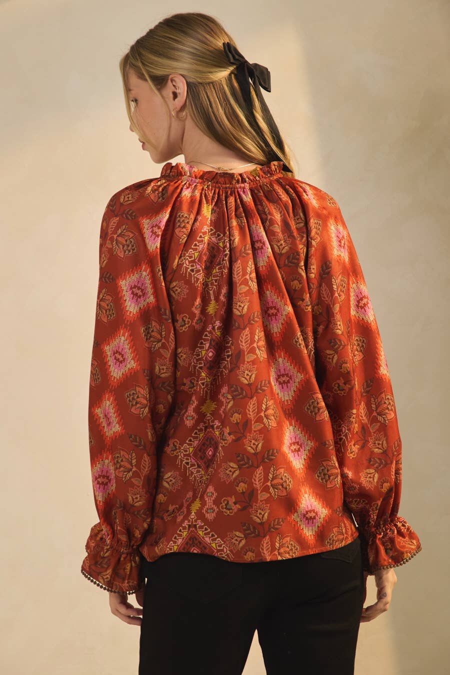 Mari Aztec Print Satin Blouse