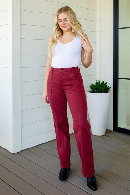 Phoebe High Rise Straight Jeans - Burgundy