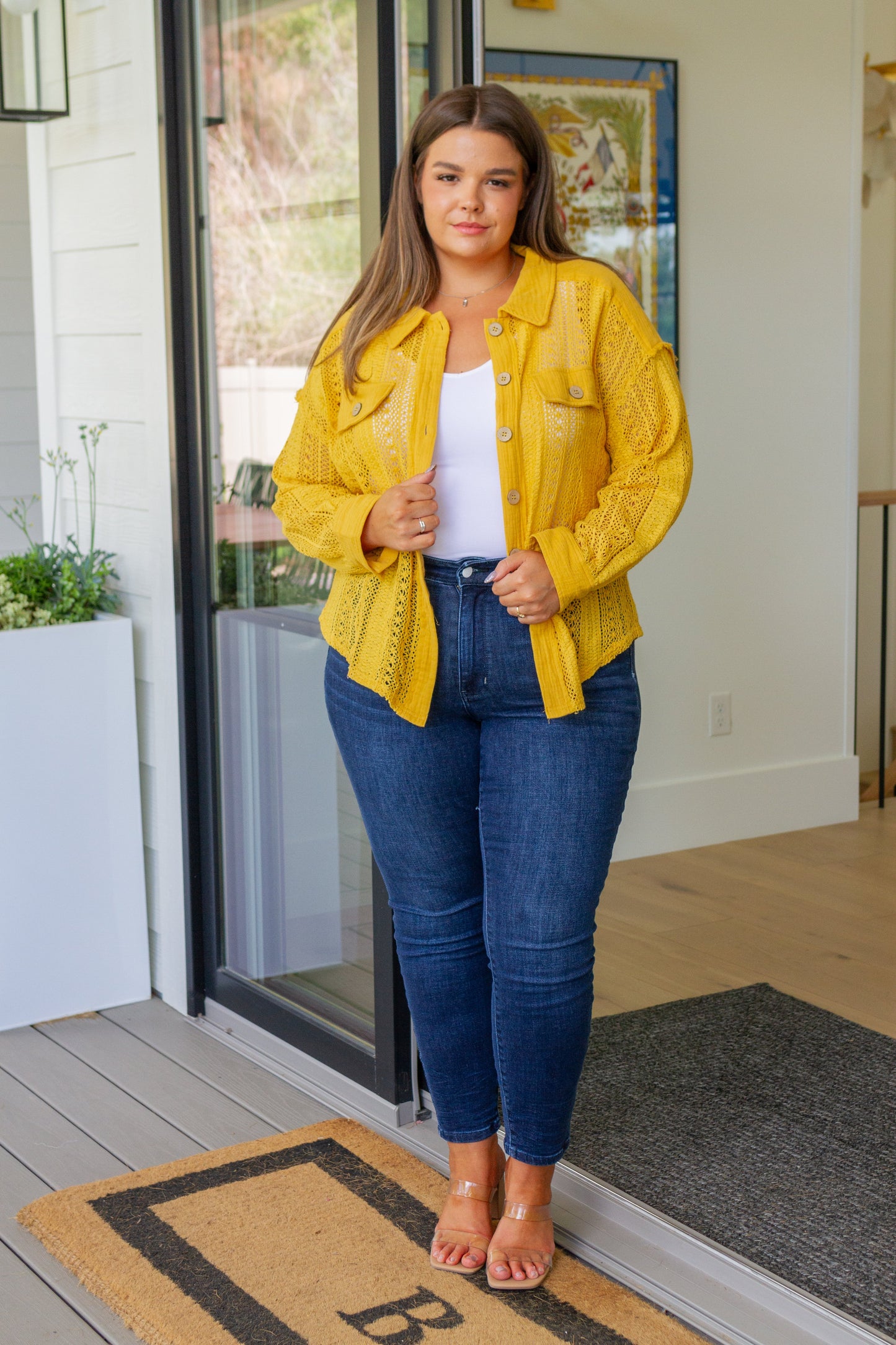 Sweeter Than Nectar Lace Button Down - Honey