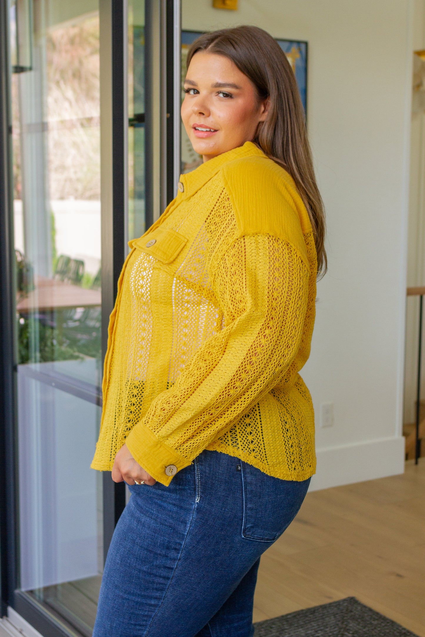 Sweeter Than Nectar Lace Button Down - Honey