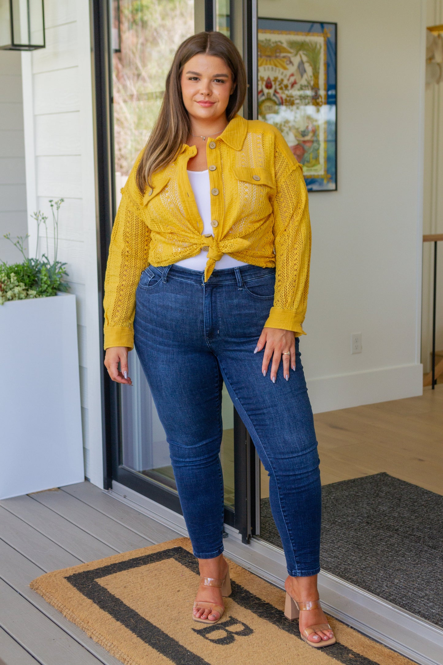 Sweeter Than Nectar Lace Button Down - Honey