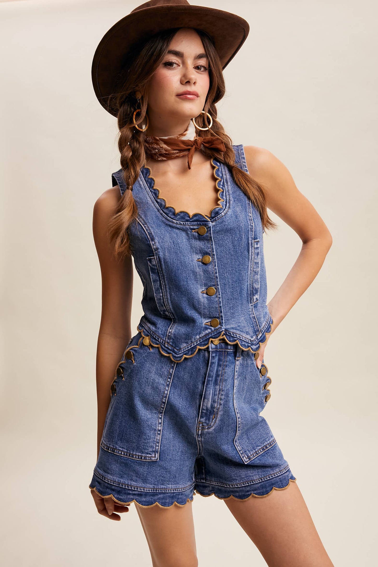 Ella Scallop Denim Shorts