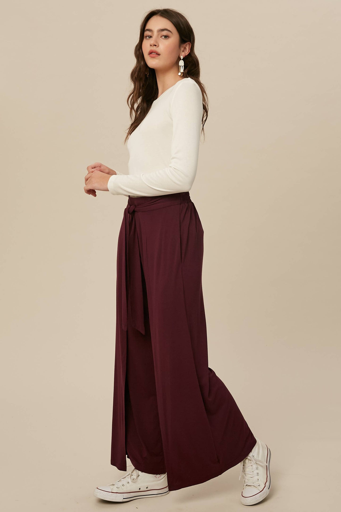 Cranberry Wrap Front Wide Leg Pants