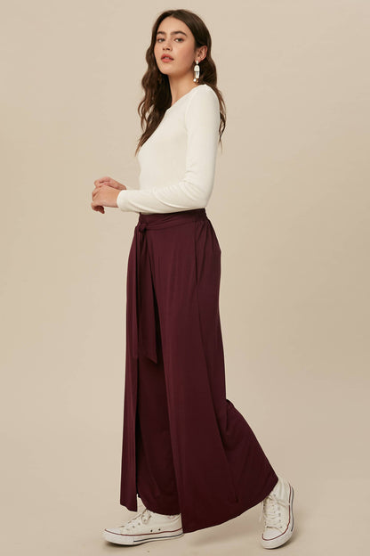 Cranberry Wrap Front Wide Leg Pants