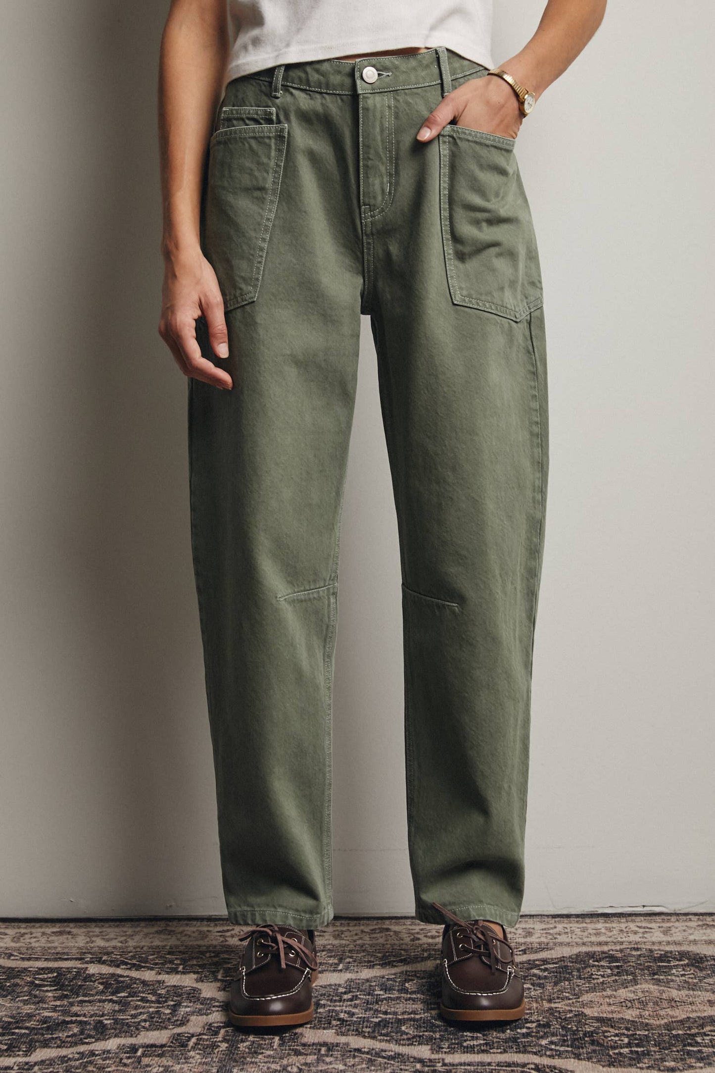 Sage Barrel Utility Jeans