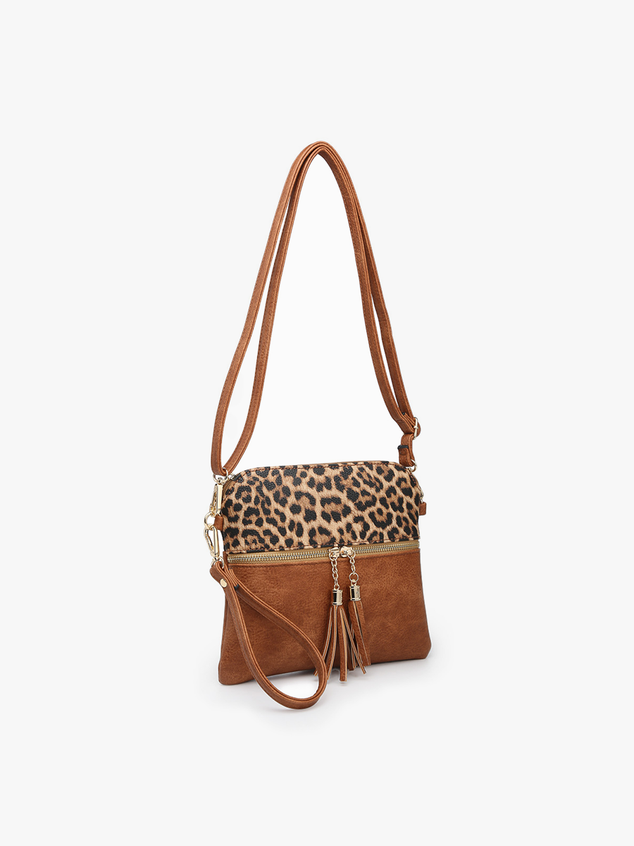 Tara Double Zip Crossbody- Cow