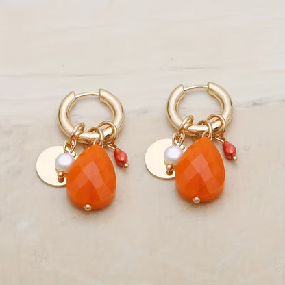 Gemstone Drop Hoop Earrings
